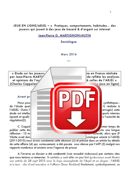 Pratiques, comportements, habitudes des joueurs qui jouent à des jeux d'argent sur Internet par Jean-Pierre MARTIGNONI