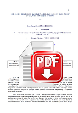 Sociologie des joueurs qui jouent à des jeux d'argent sur Internet par Jean-Pierre MARTIGNONI